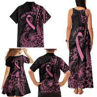 Polynesian Pink Power Family Matching Tank Maxi Dress and Hawaiian Shirt Breast Cancer Ribbon Turtle and Flowers LT7 - Polynesian Pride
