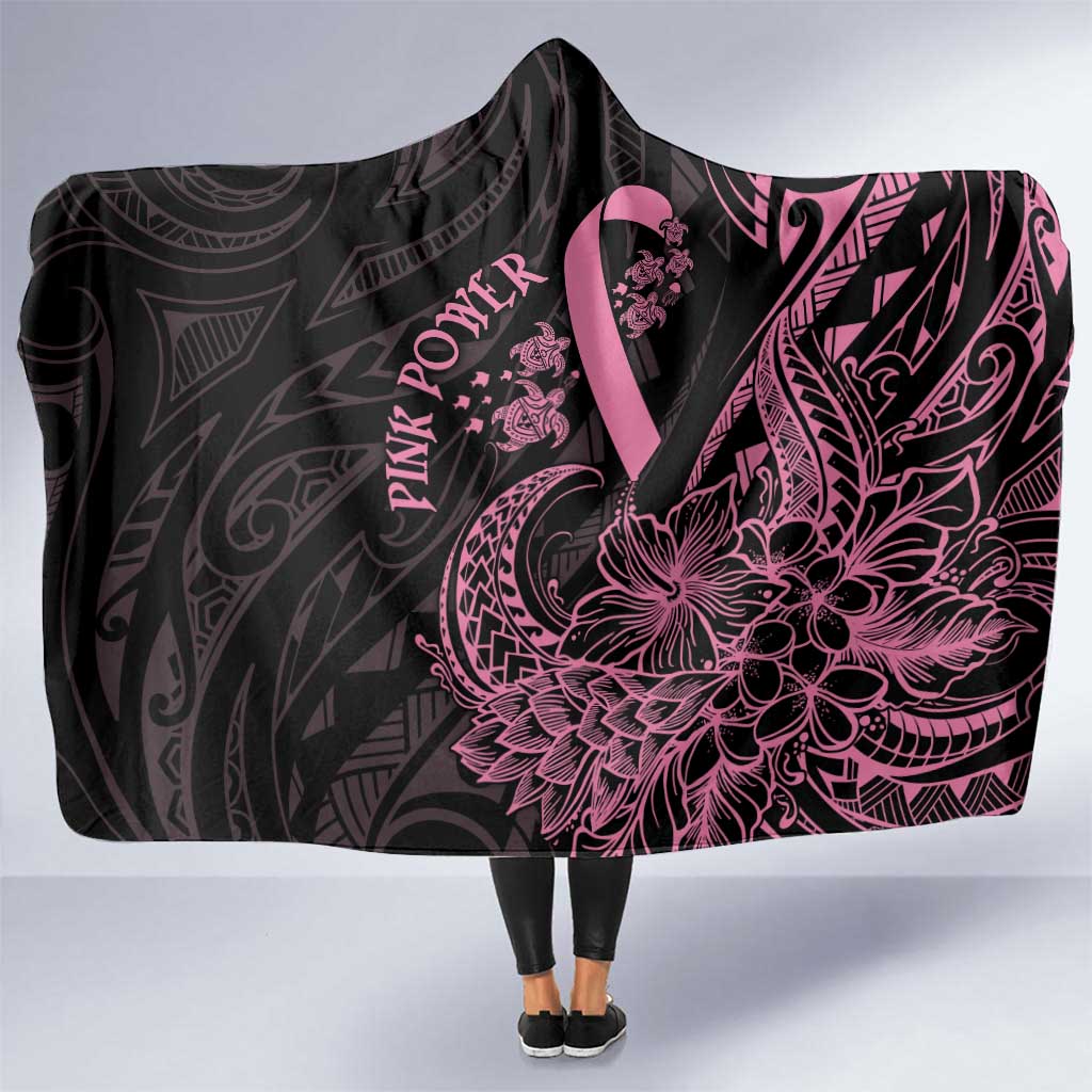 Polynesian Pink Power Hooded Blanket Breast Cancer Ribbon Turtle and Flowers LT7 One Size Pink - Polynesian Pride