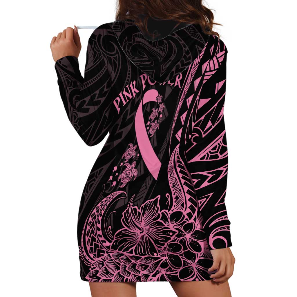 Polynesian Pink Power Hoodie Dress Breast Cancer Ribbon Turtle and Flowers LT7 - Polynesian Pride