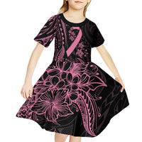 Polynesian Pink Power Kid Short Sleeve Dress Breast Cancer Ribbon Turtle and Flowers LT7 - Polynesian Pride