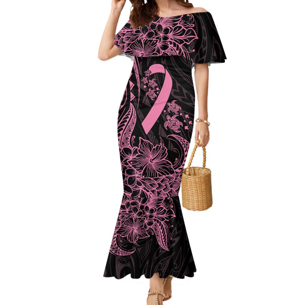 Polynesian Pink Power Mermaid Dress Breast Cancer Ribbon Turtle and Flowers LT7 Women Pink - Polynesian Pride