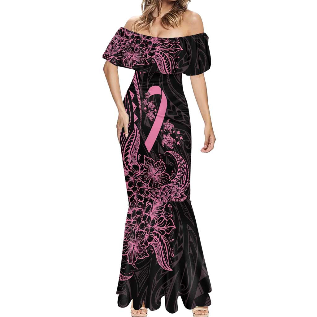 Polynesian Pink Power Mermaid Dress Breast Cancer Ribbon Turtle and Flowers LT7 - Polynesian Pride