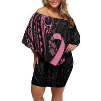 Polynesian Pink Power Off Shoulder Short Dress Breast Cancer Ribbon Turtle and Flowers LT7 Women Pink - Polynesian Pride