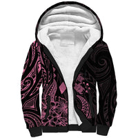 Polynesian Pink Power Sherpa Hoodie Breast Cancer Ribbon Turtle and Flowers LT7 Unisex Pink - Polynesian Pride