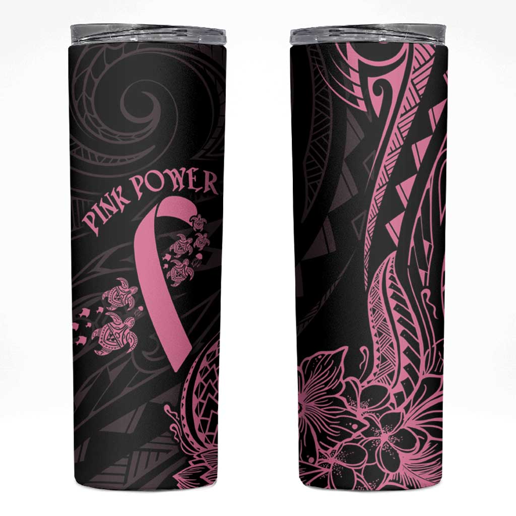 Polynesian Pink Power Skinny Tumbler Breast Cancer Ribbon Turtle and Flowers LT7 Pink - Polynesian Pride