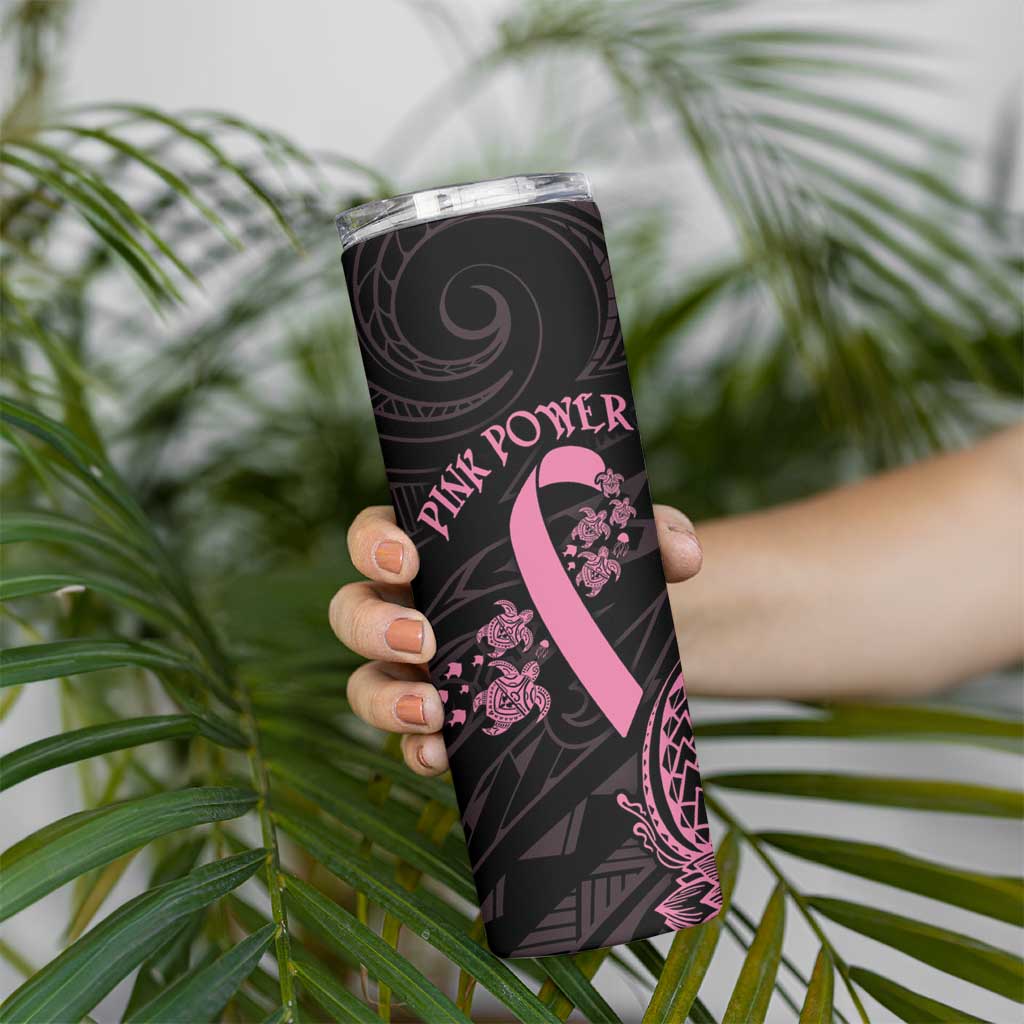 Polynesian Pink Power Skinny Tumbler Breast Cancer Ribbon Turtle and Flowers LT7 - Polynesian Pride