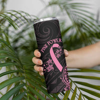 Polynesian Pink Power Skinny Tumbler Breast Cancer Ribbon Turtle and Flowers LT7 - Polynesian Pride
