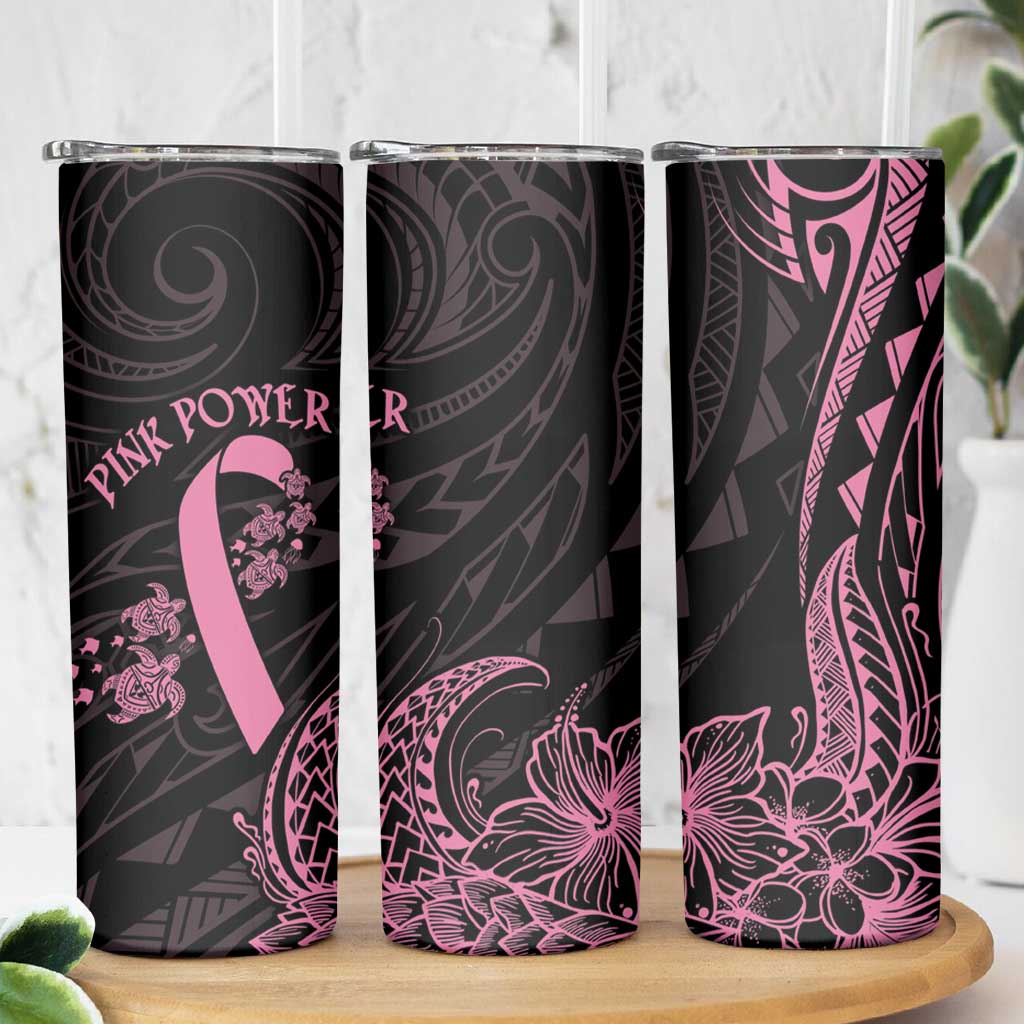 Polynesian Pink Power Skinny Tumbler Breast Cancer Ribbon Turtle and Flowers LT7 - Polynesian Pride