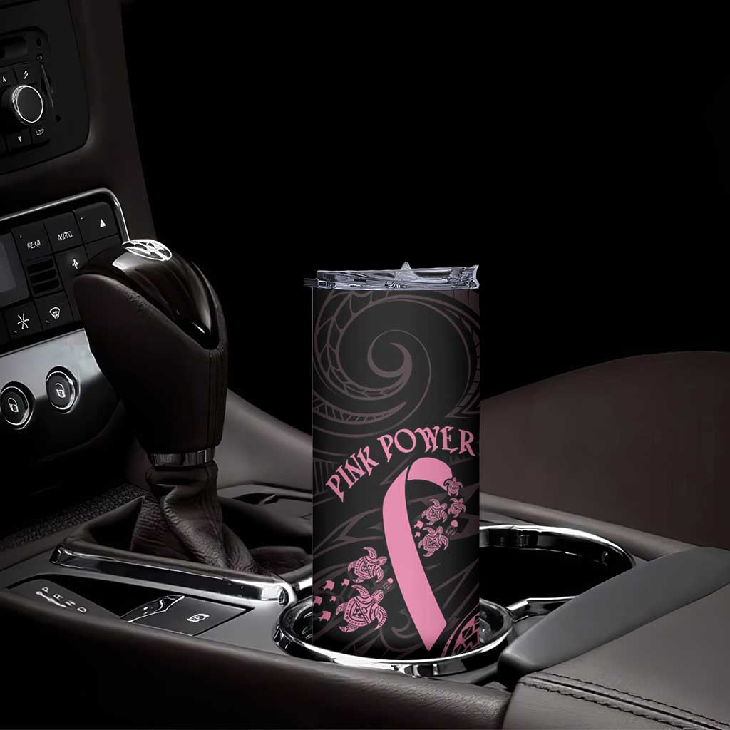 Polynesian Pink Power Skinny Tumbler Breast Cancer Ribbon Turtle and Flowers LT7 - Polynesian Pride