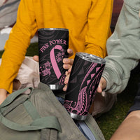 Polynesian Pink Power Tumbler Cup Breast Cancer Ribbon Turtle and Flowers