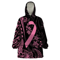 Polynesian Pink Power Wearable Blanket Hoodie Breast Cancer Ribbon Turtle and Flowers LT7 One Size Pink - Polynesian Pride