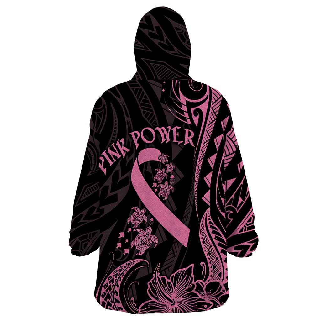 Polynesian Pink Power Wearable Blanket Hoodie Breast Cancer Ribbon Turtle and Flowers LT7 - Polynesian Pride