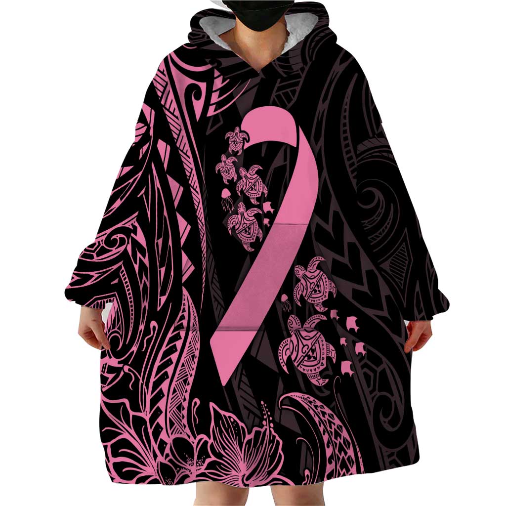 Polynesian Pink Power Wearable Blanket Hoodie Breast Cancer Ribbon Turtle and Flowers LT7 - Polynesian Pride