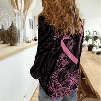 Polynesian Pink Power Women Casual Shirt Breast Cancer Ribbon Turtle and Flowers LT7 - Polynesian Pride