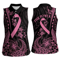 Polynesian Pink Power Women Sleeveless Polo Shirt Breast Cancer Ribbon Turtle and Flowers LT7 - Polynesian Pride