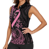Polynesian Pink Power Women Sleeveless Polo Shirt Breast Cancer Ribbon Turtle and Flowers LT7 - Polynesian Pride