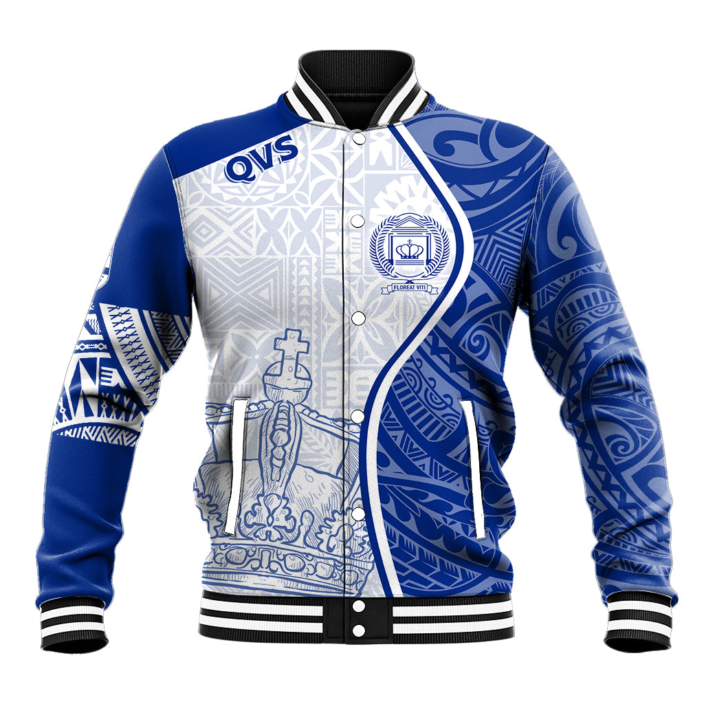 Personalised Queen Victoria School Baseball Jacket QVS Old Boys LT7 Unisex White - Polynesian Pride