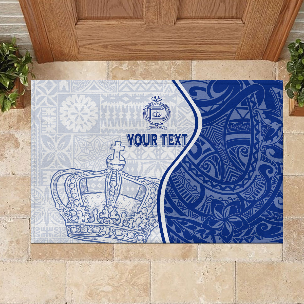 Personalised Queen Victoria School Rubber Doormat QVS Old Boys LT7 - Polynesian Pride