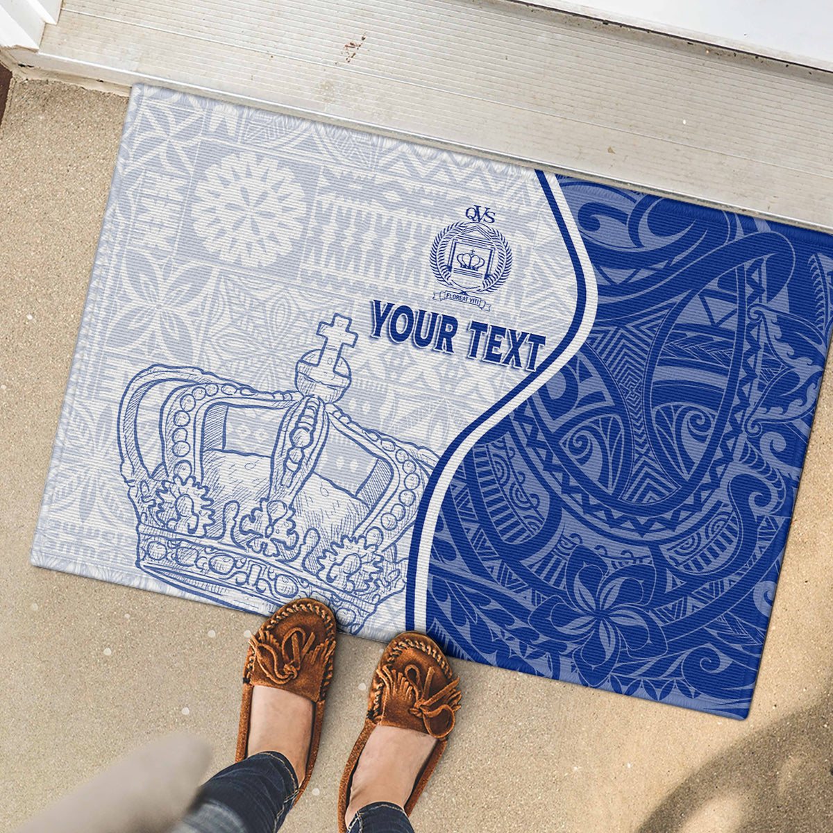 Personalised Queen Victoria School Rubber Doormat QVS Old Boys LT7 - Polynesian Pride