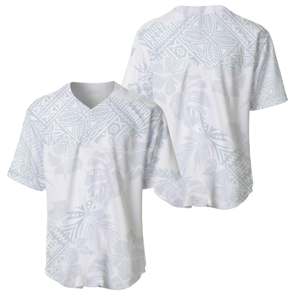 Samoa White Sunday Baseball Jersey Hibiscus Special LT7 - Polynesian Pride