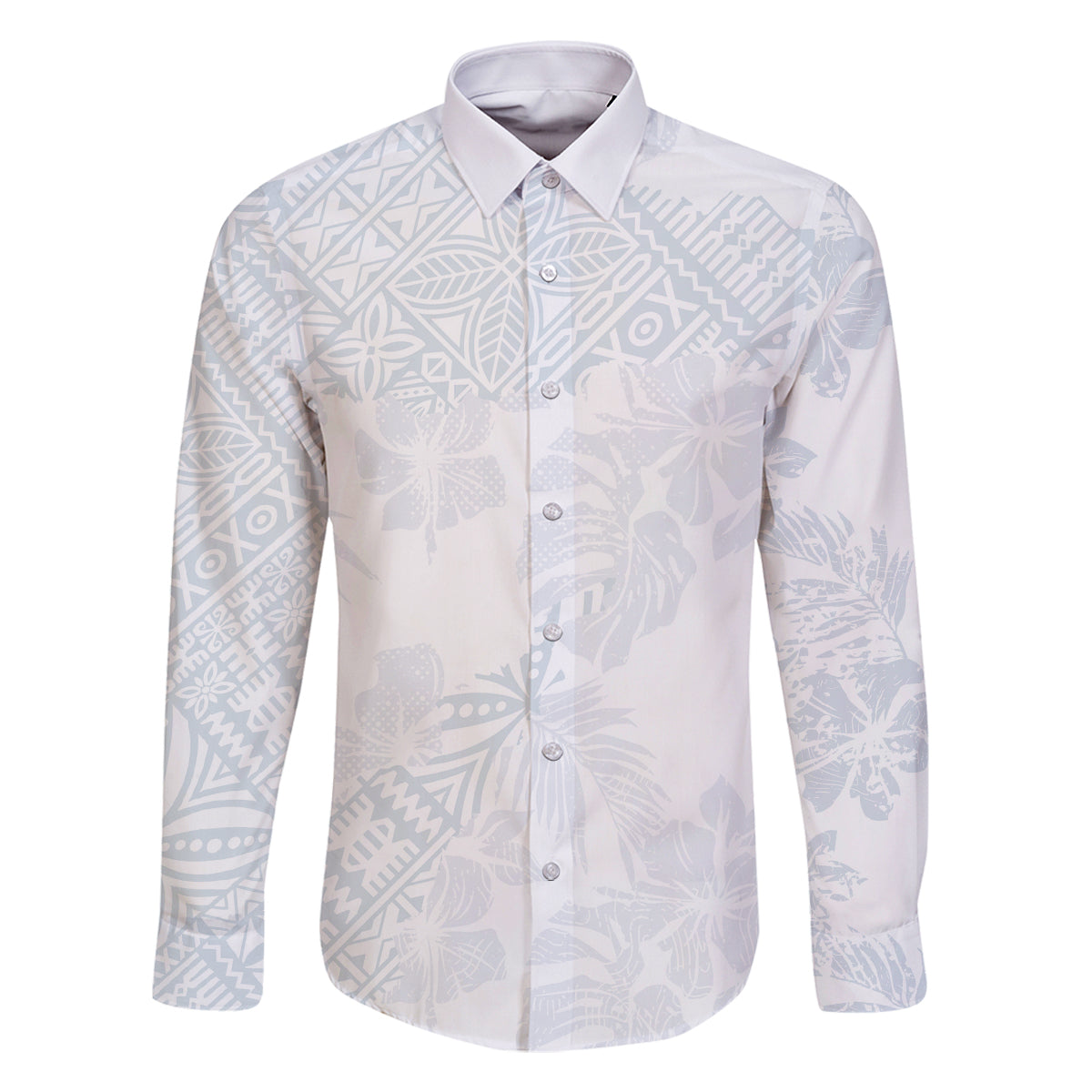 Samoa White Sunday Family Matching Off Shoulder Maxi Dress and Hawaiian Shirt Hibiscus Special LT7 Dad's Shirt - Long Sleeve White - Polynesian Pride