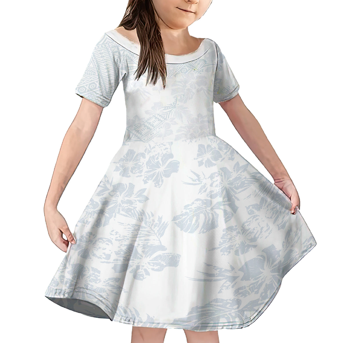 Samoa White Sunday Family Matching Short Sleeve Bodycon Dress and Hawaiian Shirt Hibiscus Special LT7 Daughter's Dress White - Polynesian Pride