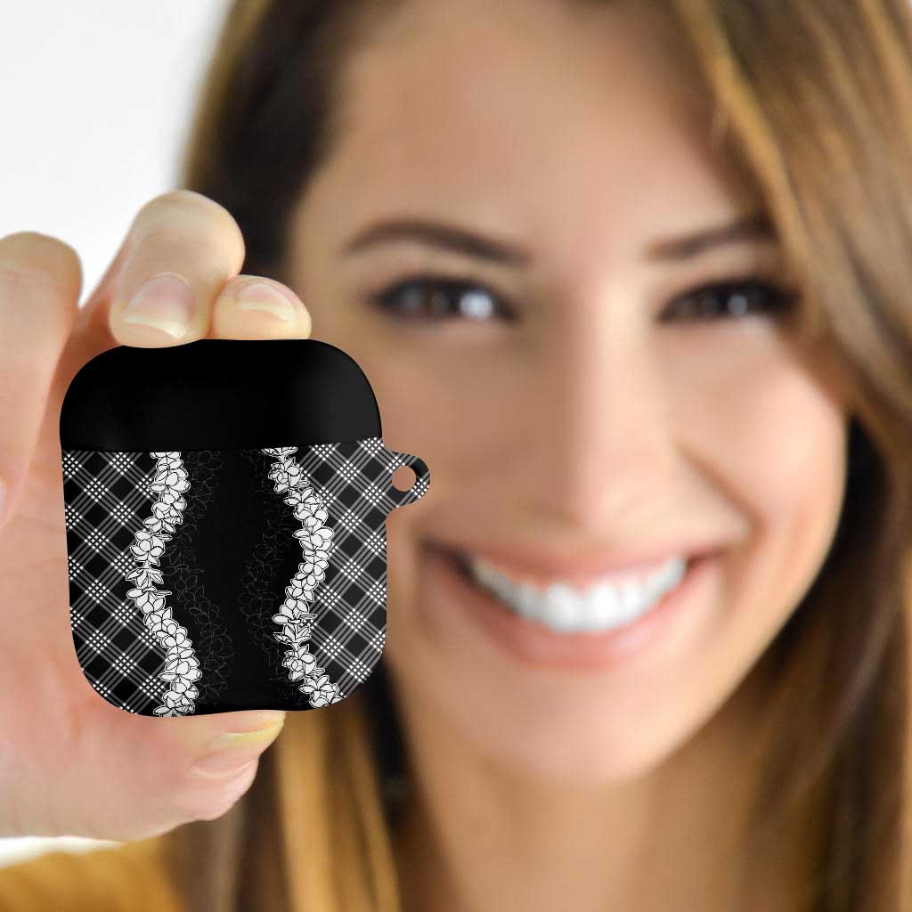 Hawaii Aloha Plumeria Lei Black Palaka AirPods Case - Polynesian Pride