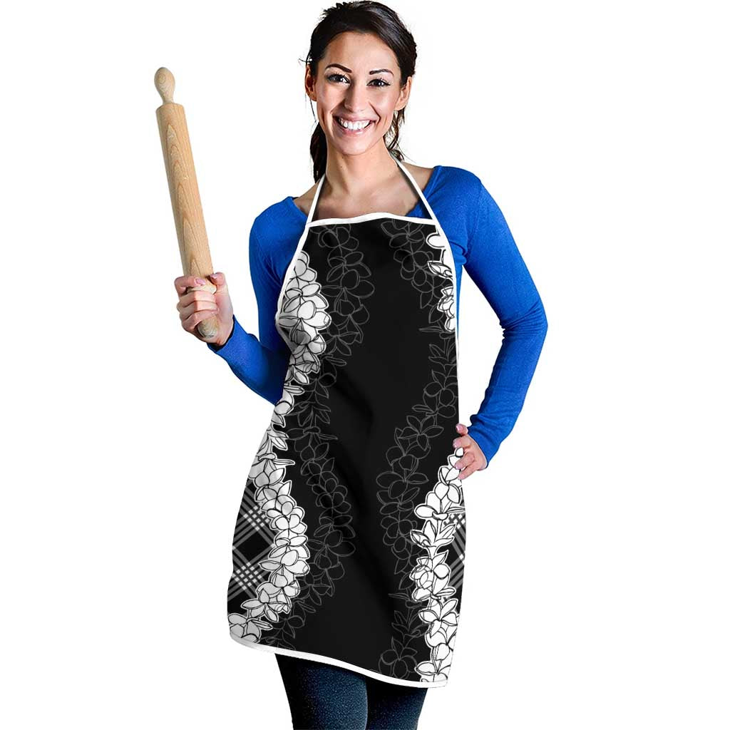 Hawaii Aloha Plumeria Lei Black Palaka Apron - Polynesian Pride