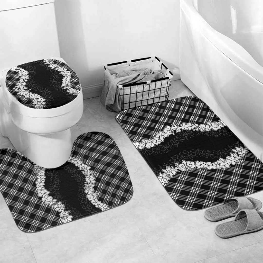 Hawaii Aloha Plumeria Lei Black Palaka Bathroom Set - Polynesian Pride