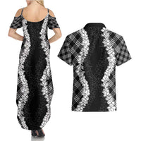 Hawaii Aloha Plumeria Lei Black Palaka Couples Matching Summer Maxi Dress and Hawaiian Shirt LT7 - Polynesian Pride