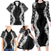 Hawaii Aloha Plumeria Lei Black Palaka Family Matching Long Sleeve Bodycon Dress and Hawaiian Shirt LT7 - Polynesian Pride