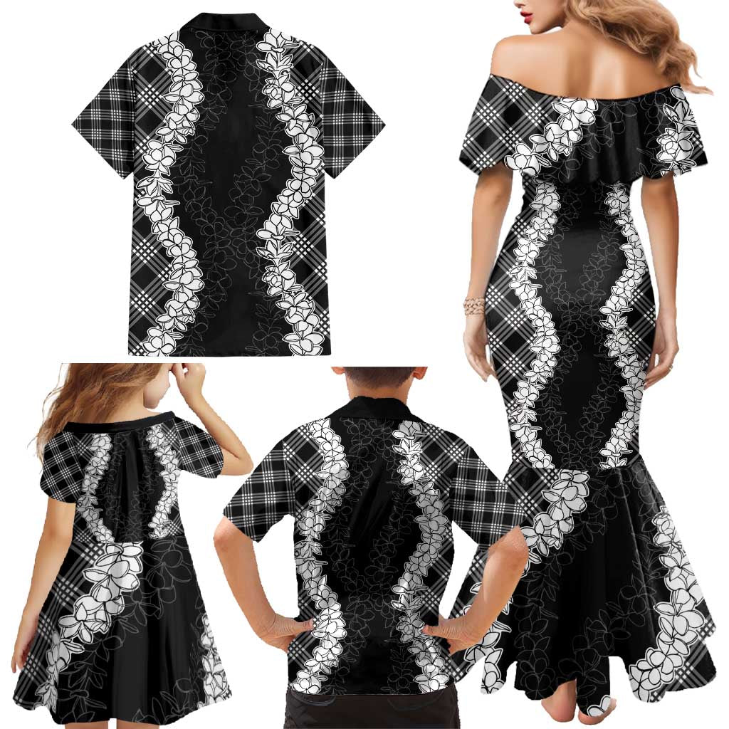 Hawaii Aloha Plumeria Lei Black Palaka Family Matching Mermaid Dress and Hawaiian Shirt LT7 - Polynesian Pride