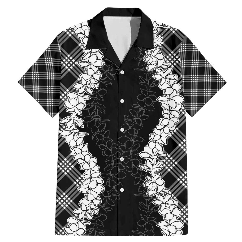 Hawaii Aloha Plumeria Lei Black Palaka Family Matching Mermaid Dress and Hawaiian Shirt LT7 Dad's Shirt - Short Sleeve Black - Polynesian Pride