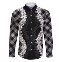 Hawaii Aloha Plumeria Lei Black Palaka Family Matching Mermaid Dress and Hawaiian Shirt LT7 Dad's Shirt - Long Sleeve Black - Polynesian Pride