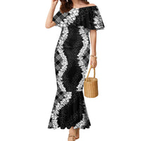 Hawaii Aloha Plumeria Lei Black Palaka Family Matching Mermaid Dress and Hawaiian Shirt LT7 Mom's Dress Black - Polynesian Pride