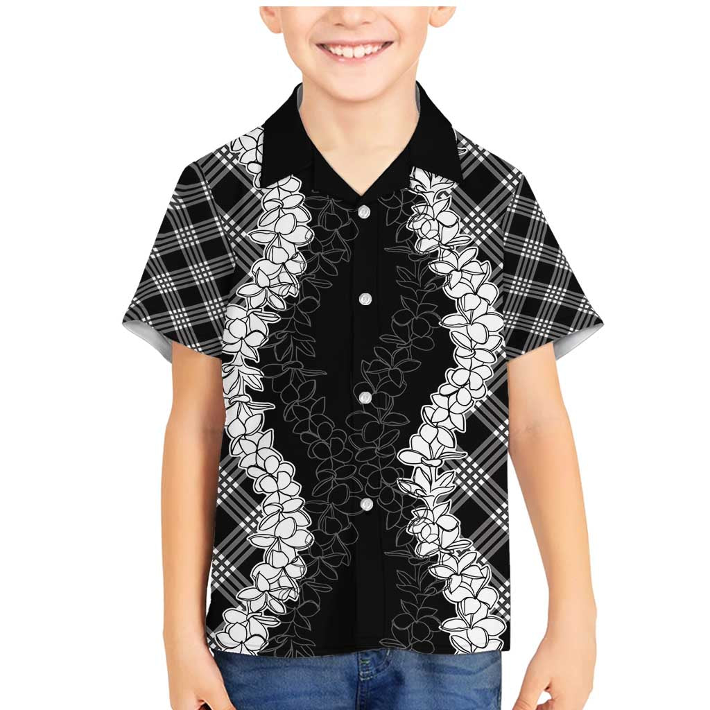 Hawaii Aloha Plumeria Lei Black Palaka Family Matching Mermaid Dress and Hawaiian Shirt LT7 Son's Shirt Black - Polynesian Pride
