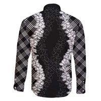 Hawaii Aloha Plumeria Lei Black Palaka Family Matching Off The Shoulder Long Sleeve Dress and Hawaiian Shirt LT7 - Polynesian Pride
