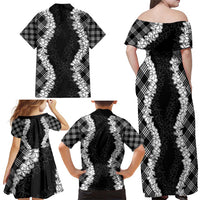 Hawaii Aloha Plumeria Lei Black Palaka Family Matching Off Shoulder Maxi Dress and Hawaiian Shirt LT7 - Polynesian Pride