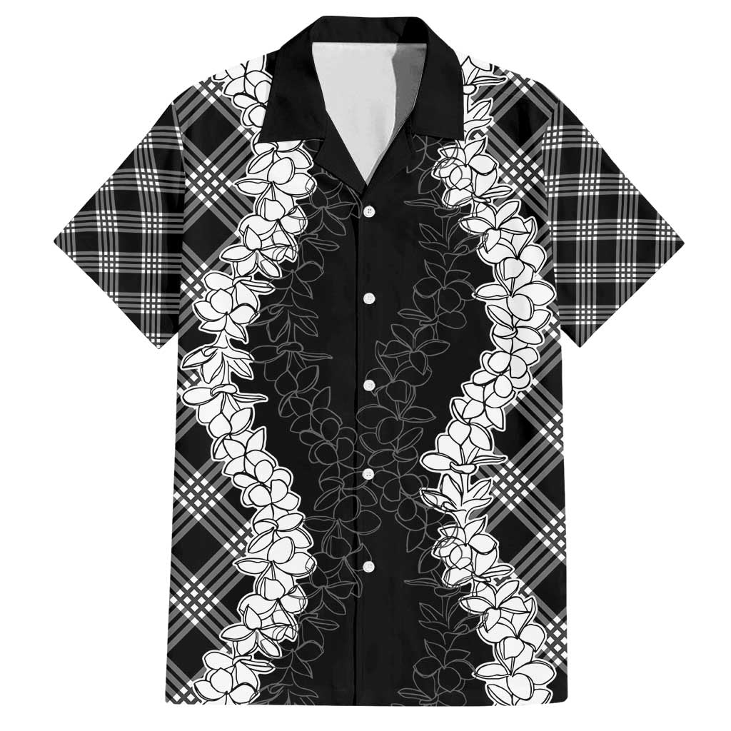 Hawaii Aloha Plumeria Lei Black Palaka Family Matching Off Shoulder Maxi Dress and Hawaiian Shirt LT7 Dad's Shirt - Short Sleeve Black - Polynesian Pride