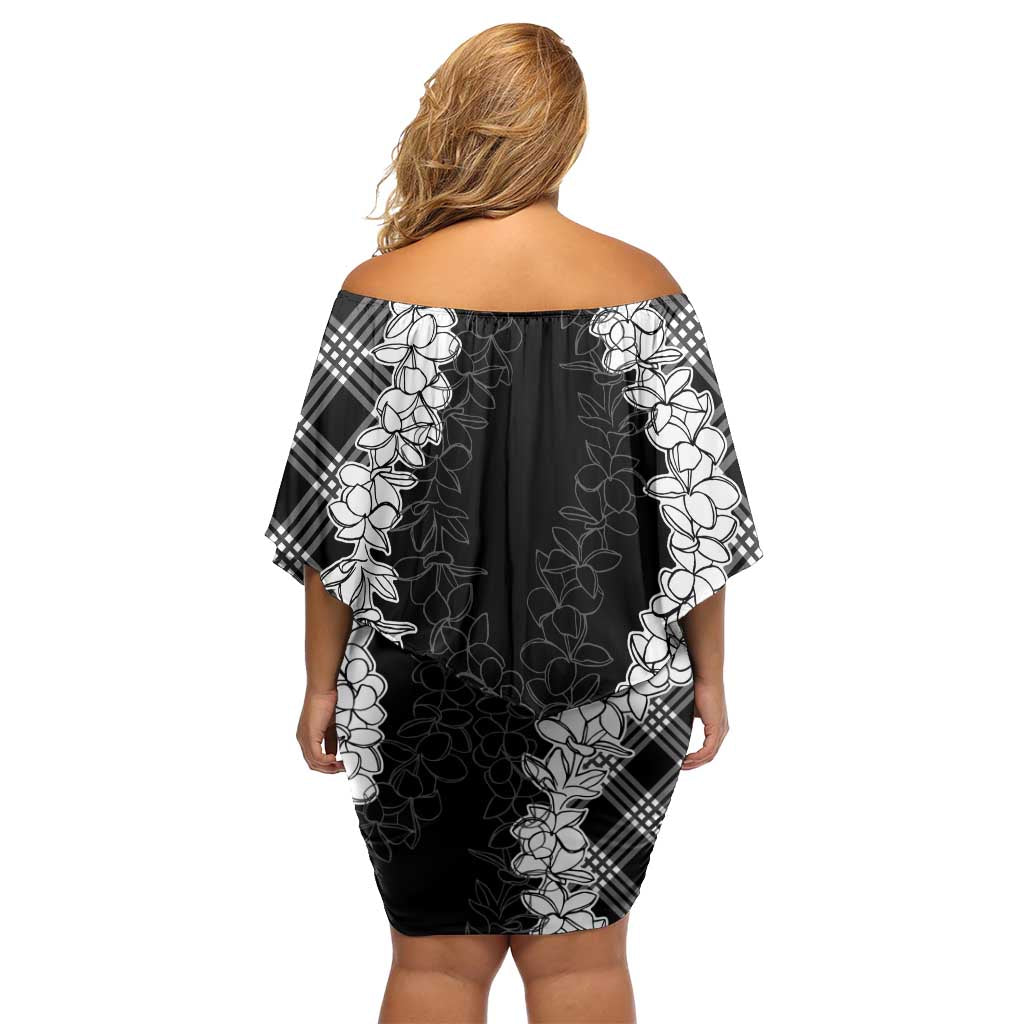 Hawaii Aloha Plumeria Lei Black Palaka Family Matching Off Shoulder Short Dress and Hawaiian Shirt LT7 - Polynesian Pride