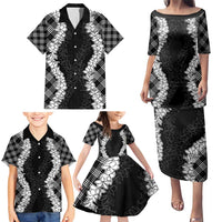 Hawaii Aloha Plumeria Lei Black Palaka Family Matching Puletasi and Hawaiian Shirt LT7 - Polynesian Pride