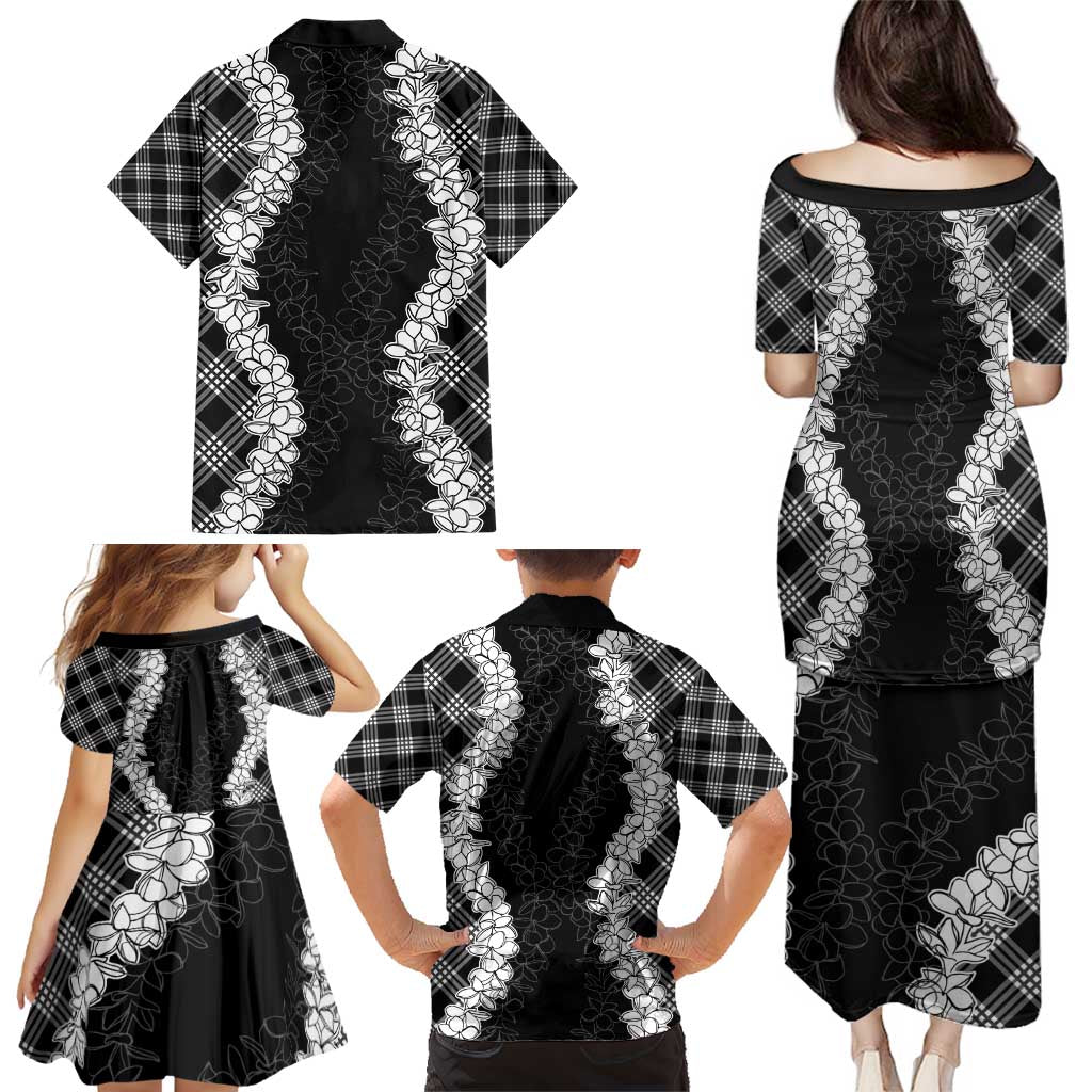 Hawaii Aloha Plumeria Lei Black Palaka Family Matching Puletasi and Hawaiian Shirt LT7 - Polynesian Pride