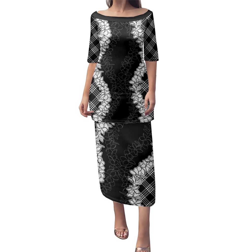 Hawaii Aloha Plumeria Lei Black Palaka Family Matching Puletasi and Hawaiian Shirt LT7 Mom's Dress Black - Polynesian Pride
