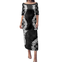 Hawaii Aloha Plumeria Lei Black Palaka Family Matching Puletasi and Hawaiian Shirt LT7 Mom's Dress Black - Polynesian Pride