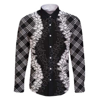 Hawaii Aloha Plumeria Lei Black Palaka Family Matching Short Sleeve Bodycon Dress and Hawaiian Shirt LT7 Dad's Shirt - Long Sleeve Black - Polynesian Pride