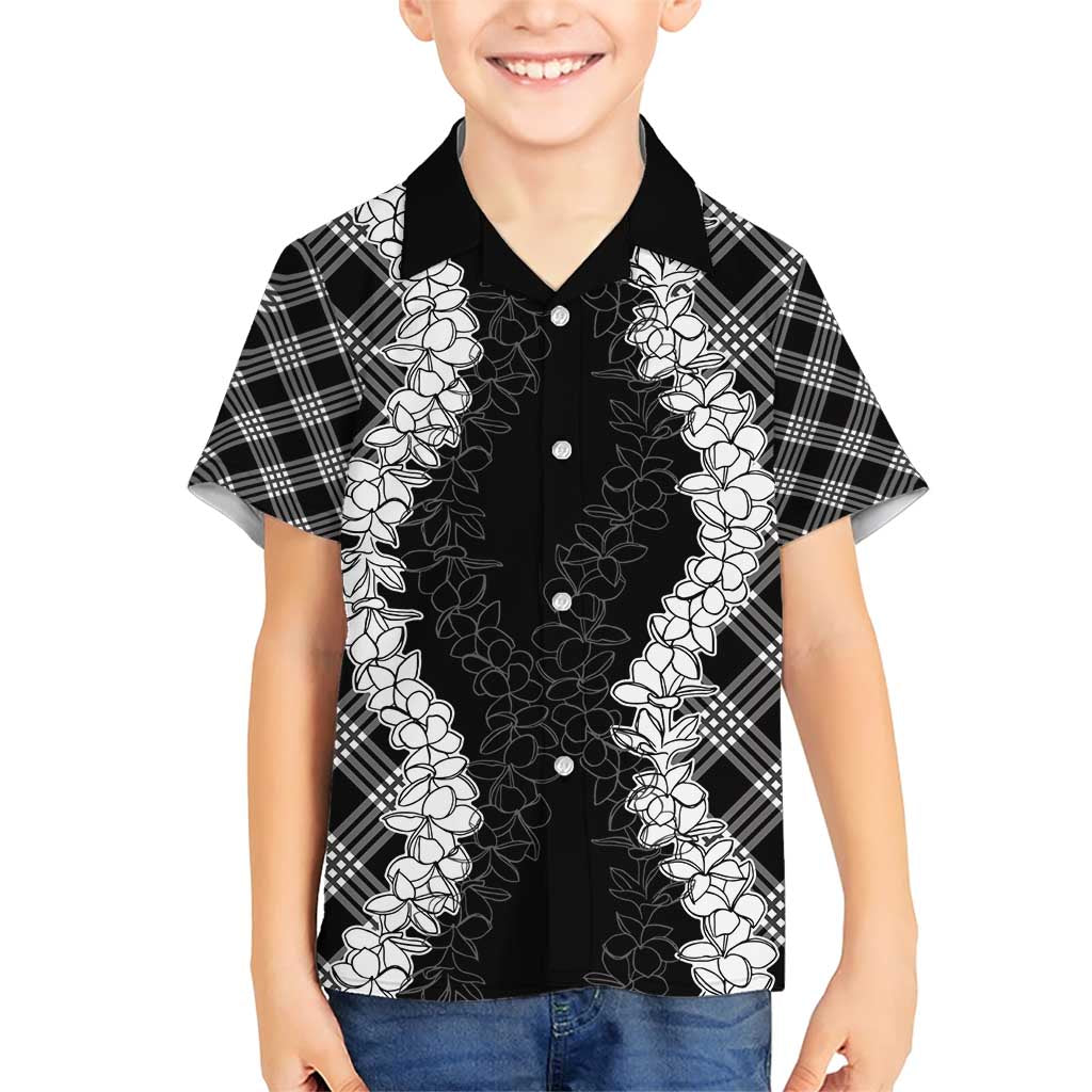 Hawaii Aloha Plumeria Lei Black Palaka Family Matching Short Sleeve Bodycon Dress and Hawaiian Shirt LT7 Son's Shirt Black - Polynesian Pride