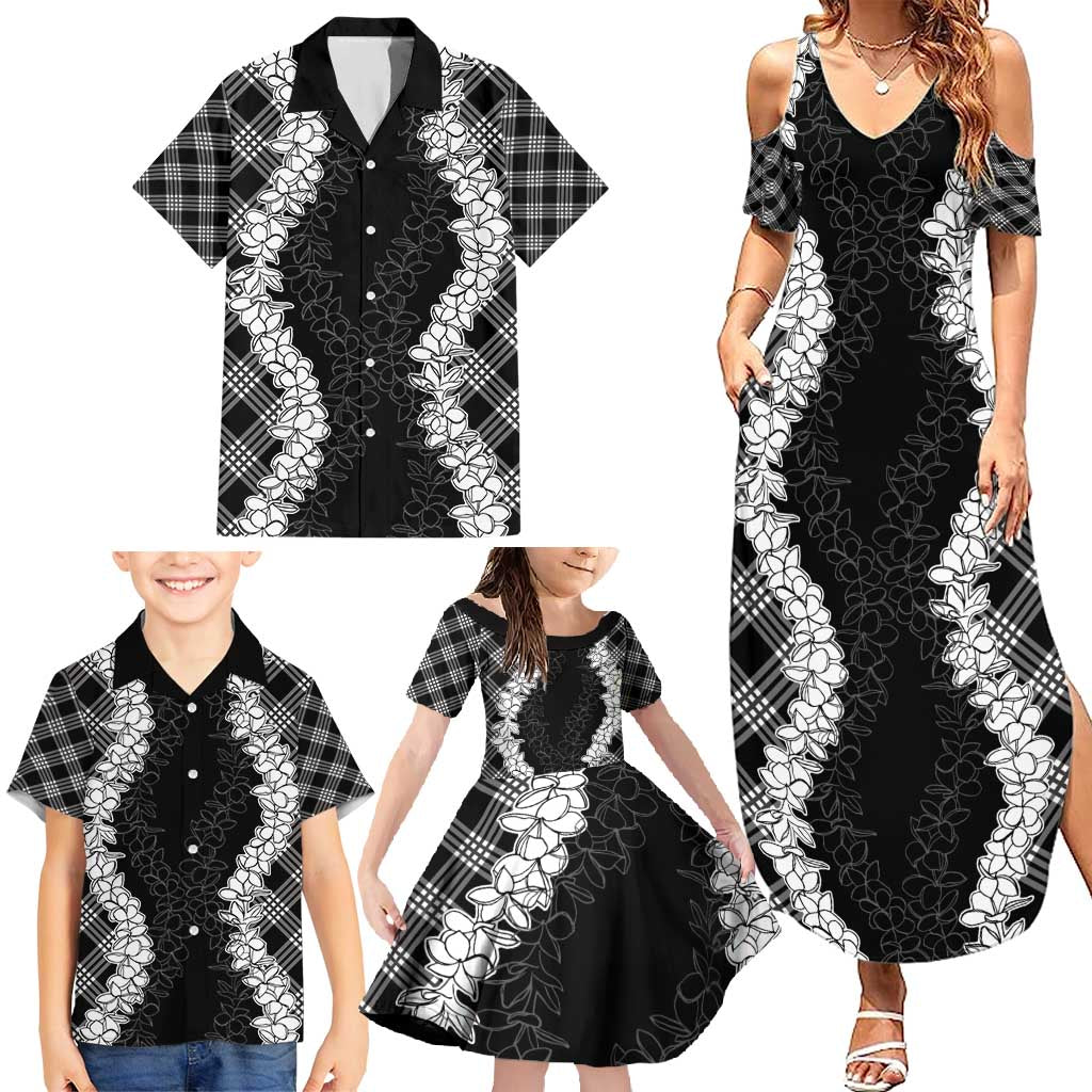 Hawaii Aloha Plumeria Lei Black Palaka Family Matching Summer Maxi Dress and Hawaiian Shirt LT7 - Polynesian Pride
