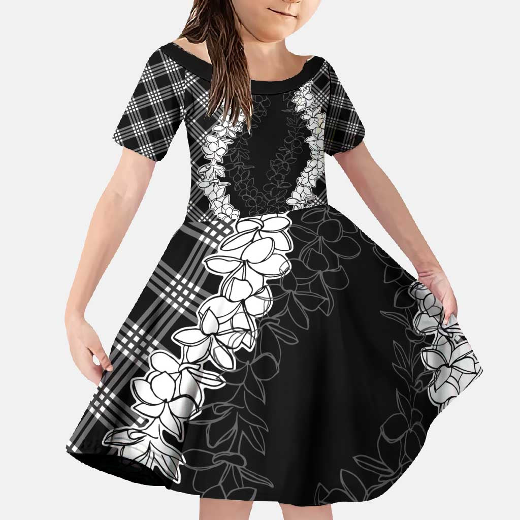 Hawaii Aloha Plumeria Lei Black Palaka Family Matching Tank Maxi Dress and Hawaiian Shirt LT7 Daughter's Dress Black - Polynesian Pride