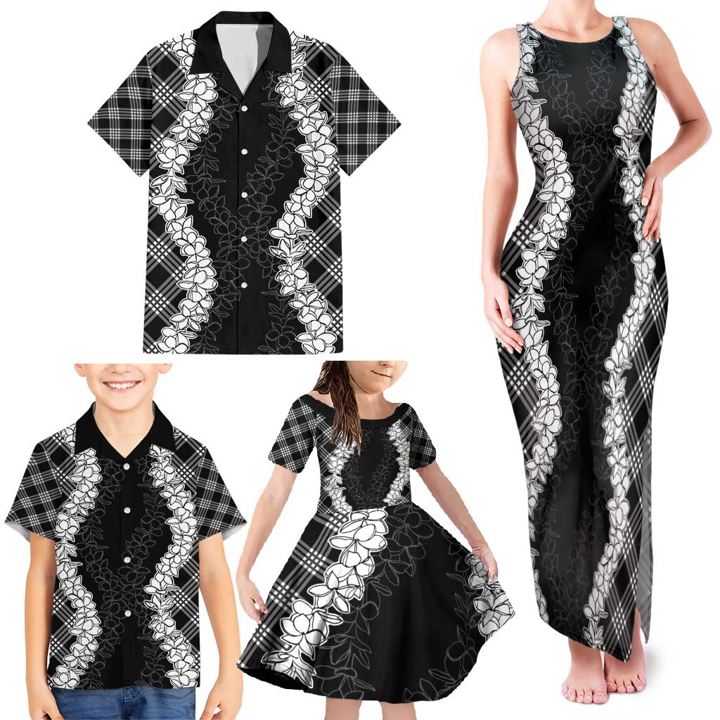 Hawaii Aloha Plumeria Lei Black Palaka Family Matching Tank Maxi Dress and Hawaiian Shirt LT7 - Polynesian Pride