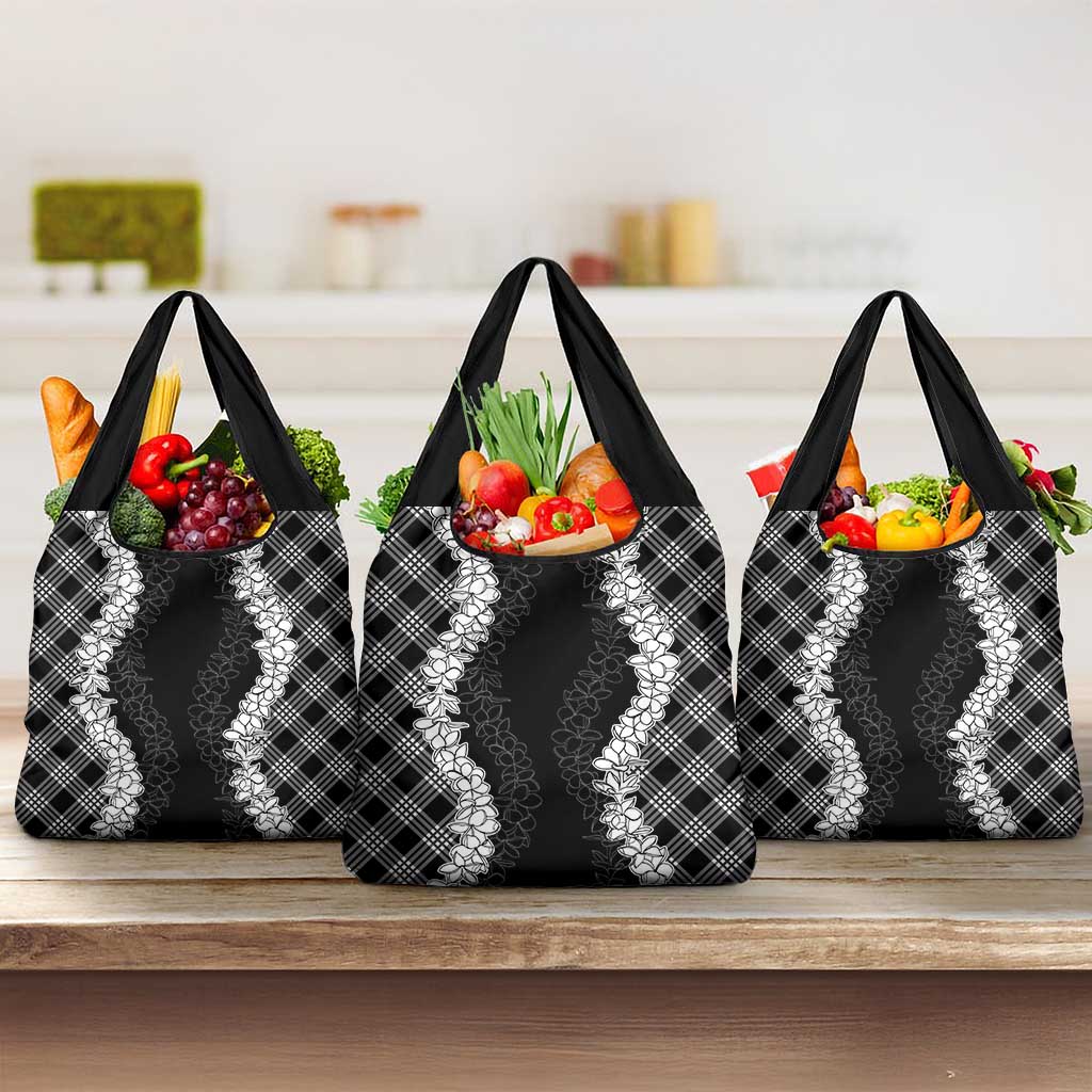 Hawaii Aloha Plumeria Lei Black Palaka Grocery Bag LT7 3-pack One Size Black - Polynesian Pride